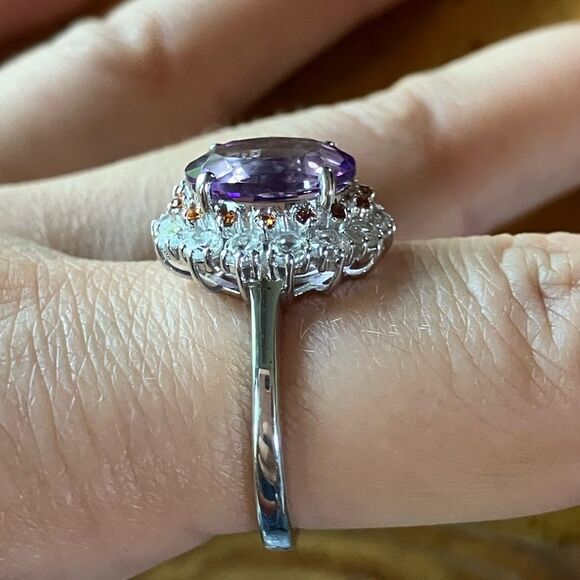 Moroccan Amethyst Red Garnet Sterling Silver Ring Size 8 - Picture 3 of 9